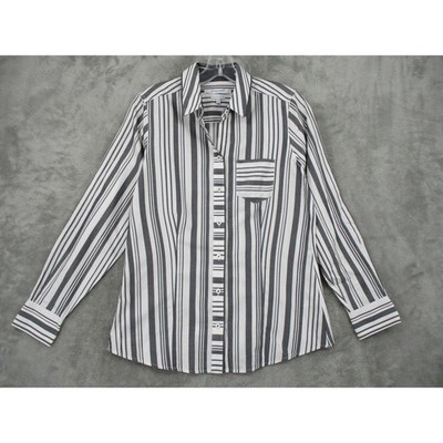 Foxcroft NYC Blouse Womens 4 Fitted Heritage Non Iron Striped Button Office
