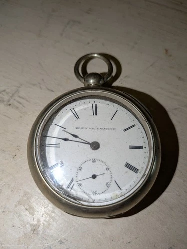 Antique 1888 Elgin USA 7J Grade 97 Silveroid Case Key Set Pocket Watch As-Is