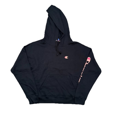 #ad Women’s Champion Powerblend Fleece Hoodie Sweatshirt Black And Pink Size Small $19.99