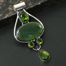 Nephrite Jade Peridot Gemstone Handmade Pendant Jewelry For Unisex 2.8
