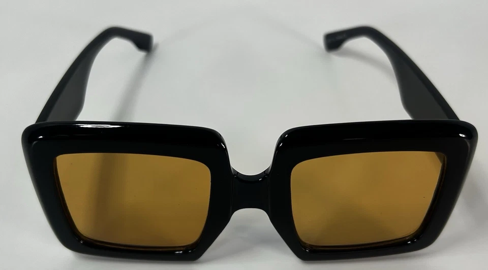 Gafas de sol cuadradas macizas de diseñador para mujer, lentes doradas/naranja, monturas negras Foto 4 de 4