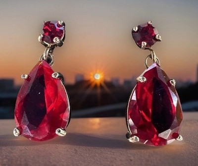 Cherry Ruby Red Amberina Earrings Golden 2 Tier Drop Christmas Gift