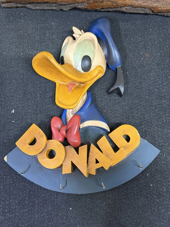 Figura 3D vintage de madera pintada a mano con placa de pared del pato Donald de Disney Foto 3 de 4