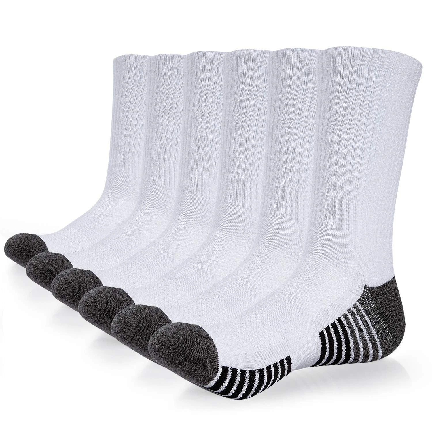 coskefy Sports Socks Thick Cushion Walking Thermal Crew 6-8, Strip White