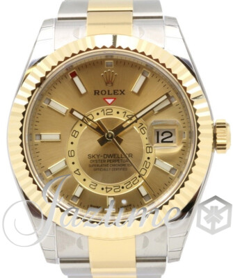 Rolex Sky-Dweller 42mm Champagne Yellow Gold Steel Mens Oyster 326933 BRAND NEW