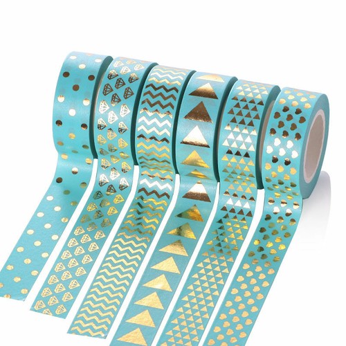 2pc Metallic Gold Blue Pink White Balck Craft Washi Paper Tape Scrapbook Sticker - Picture 6 of 46