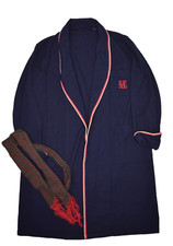 Vintage Brooks Brothers Robe Mens M Wool Navy Red Trim Bath Belted Shawl 60s