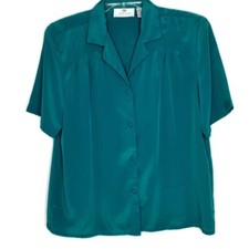 Worthington Essentials Womens Blouse Size 10 Short Sleeve Button Front Green