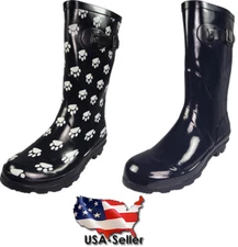 Norty Women's Hurricane Rain Boots - Glossy Waterproof Mid-Calf Rainboots