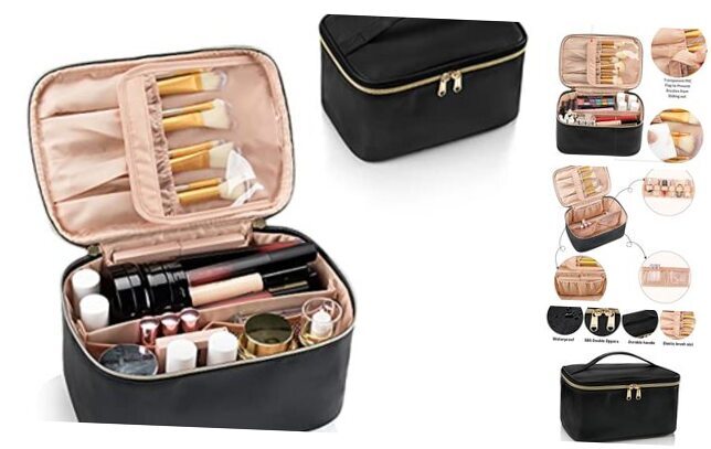 Makeup Bag, Portable Cosmetic Bag, Large Capacity Travel Makeup Case 001_Black-image
