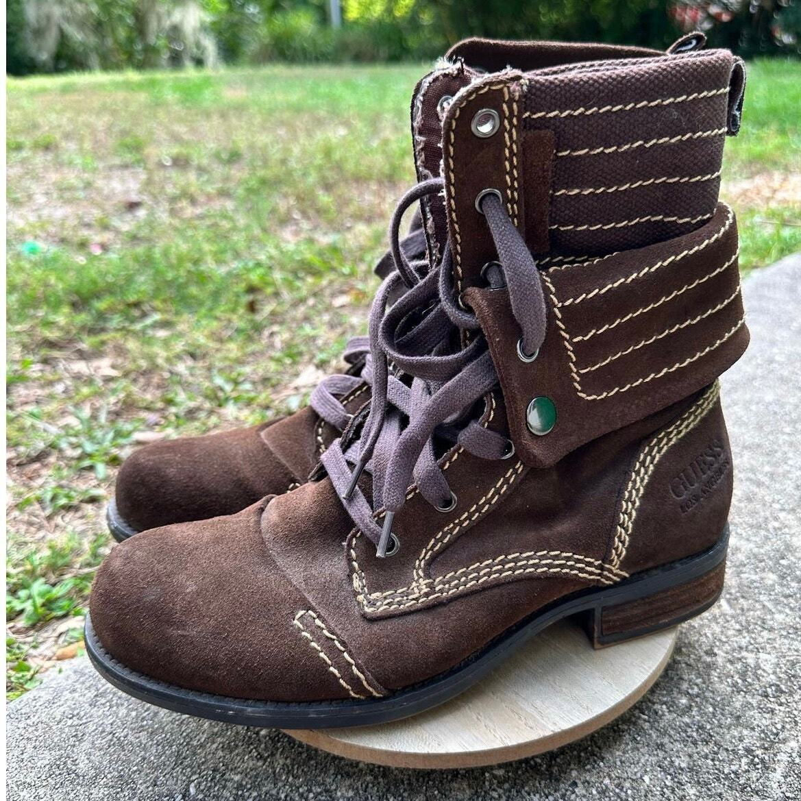 Vintage Guess Los Angeles Boots Denim & Dry Brown Hiking 