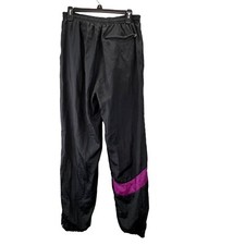 Vintage 80s Windbreaker Pants L Men Black Purple Lined Pockets Ankle Zip Warmup