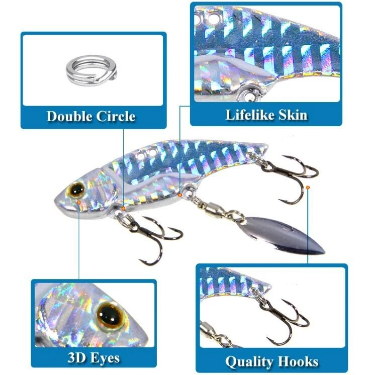 8PCS Metal Fishing Lure VIB Spinner Hard Swimbaits Artificial Saltwater Trolling - Image 3 of 4