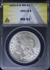 1921-D Morgan Silver Dollar ANACS MS 61 | Uncirculated UNC
