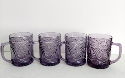 Luminarc Cups Mugs Amythest Purple Glassware Set Of Four  ''Antique'' 4 in Tall