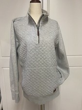 LL Bean Quilted Quarter Zip Pullover Women's LARGE Gray 1/4 zip Sweatshirt READ