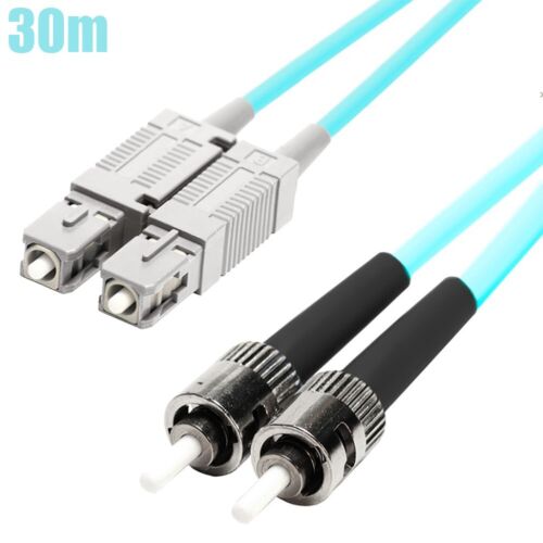 30M ST/SC Fiber Optic OM3 Multi Mode 50/125 Duplex Optical Patch Cable OFNR Aqua