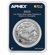 2022 Niue 1 oz .999 Silver Apex Predators Shark vs Croc PCGS FIRST STRIKE ROUND