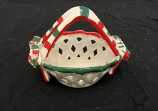 Christmas Candy Dish Ceramic Basket Weave Holiday Red White Green Italian Colors