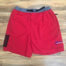 Vintage 90s NAUTICA Competition Shorts Nylon Mesh Buckle XL RED Rare
