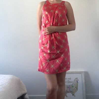 Tara Jarmon 100% silk dress geometric print pink cocktail summer 38 6 M  party | eBay