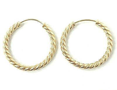 Creolen 9 kt Gelbgold Schläfer gedrehtes Muster 19 mm ALS PAAR VERKAUFT