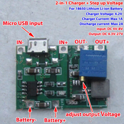 USB 3.7V Lithium Li-ion 18650 Battery Charger Module 4.2v Boost Step up 5v 12v