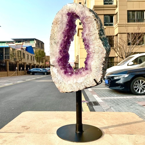 8.84LB Natural Amethyst Cave Crystal Slice Crescent shaped Hand Cut Repai - 第 7/17 張圖片