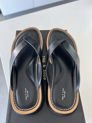 Rag & Bone Parker Thong Black Leather Sandal, Flip Flop Size  display picture 2