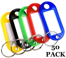 50 Pcs Plastic Key Tags Id Label Name Luggage Car Tags Split Ring Baggage Chains