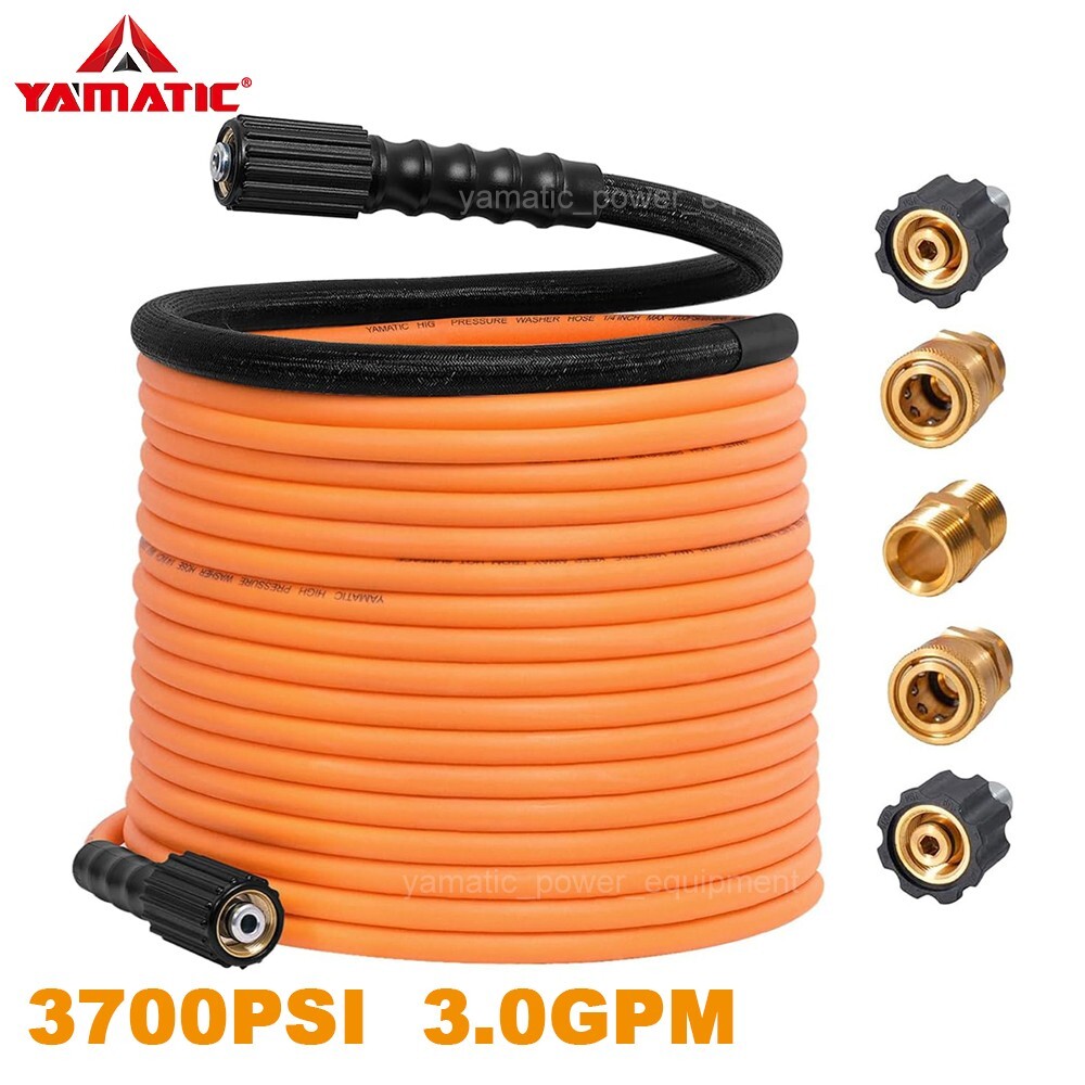 YAMATIC 3700 psi Pressure Washer Hose Durable Flexible Quick Connect Adapters