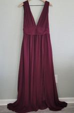 LuLus Heavenly Hue Dress Large Slit Sleeveless Plunge Chiffon Maxi Burgundy