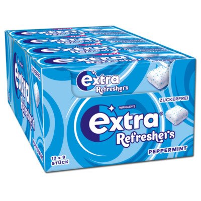 (36,40 /1kg) Wrigleys Extra Refreshers Peppermint Cubes, Kaugummi, 12 Packungen 