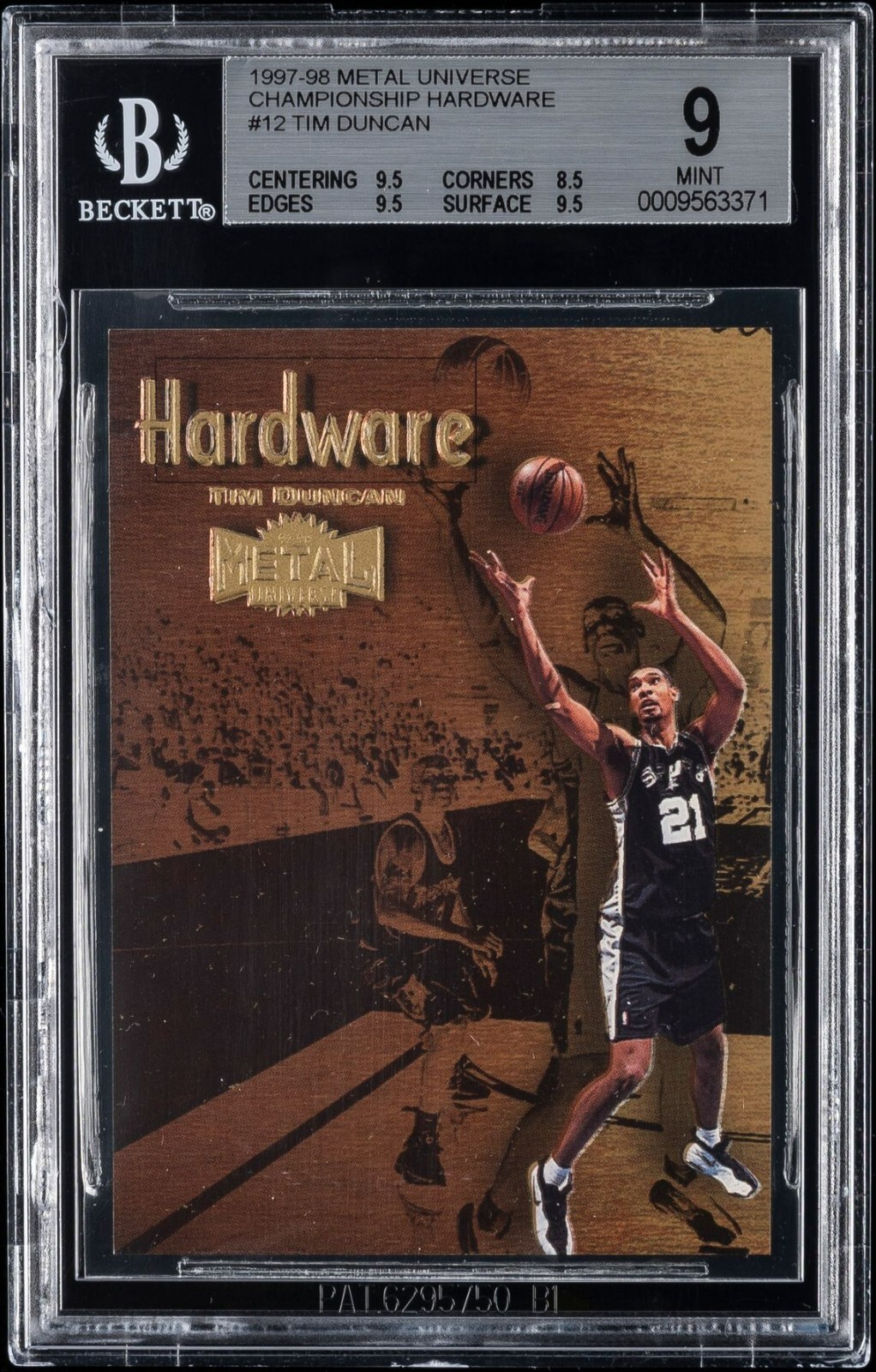 1997 Metal Universe Championship Hardware #12 Tim Duncan Rookie BGS 9 Mint Spurs