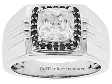 Natural White topaz Smoky Quartz Stones 925 Sterling Silver Ring For Men's 59