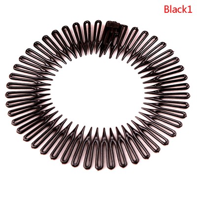 Women Plastic Full Circle Stretch Diamond Flexible Comb Teeth Headband Hair B#lk