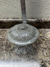 Vintage Pressed Glass Candy Dish Compote Bowl with Lid 5” Diameter Light Green