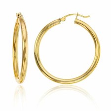 3mm X 40mm Plain Shiny Hoop Earrings REAL 14K Yellow Gold FREE SHIPPING