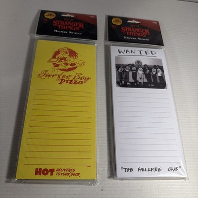 Lot Of 2 Stranger Things Magnetic Notepads Surfer Boy Pizza & Hellfire Club NEW
