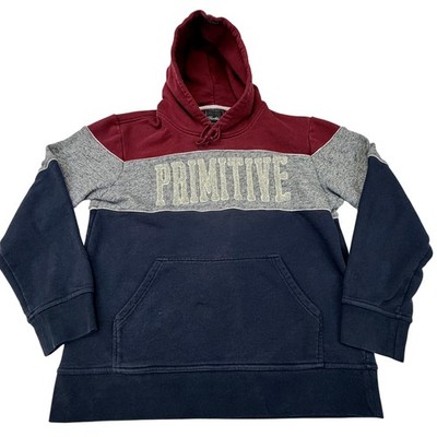 Primitive Apparel Hoodie Mens Large Burgundy Gray Navy Colorblock Logo Fleece