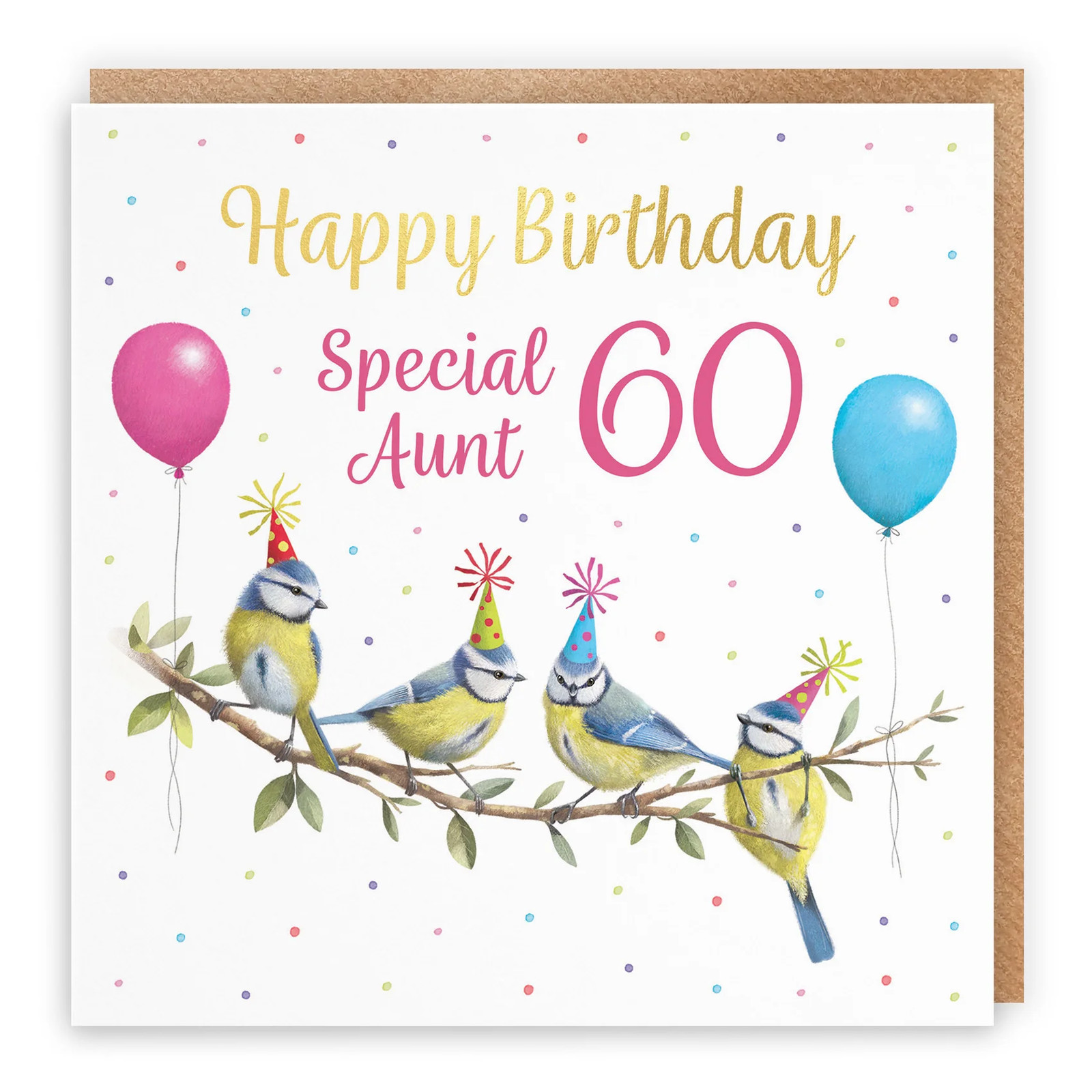 60th Aunt Blue Tits Birthday Card Gold Foil Milo's Gallery