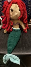 Handmade Crochet Mermaid Doll Red Hair Green Tail Soft Toy Decor Gift