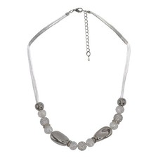 Steuer Modeschmuck Kette Collier Hals Textil weiß Metal glanz Stein Glas Kristal