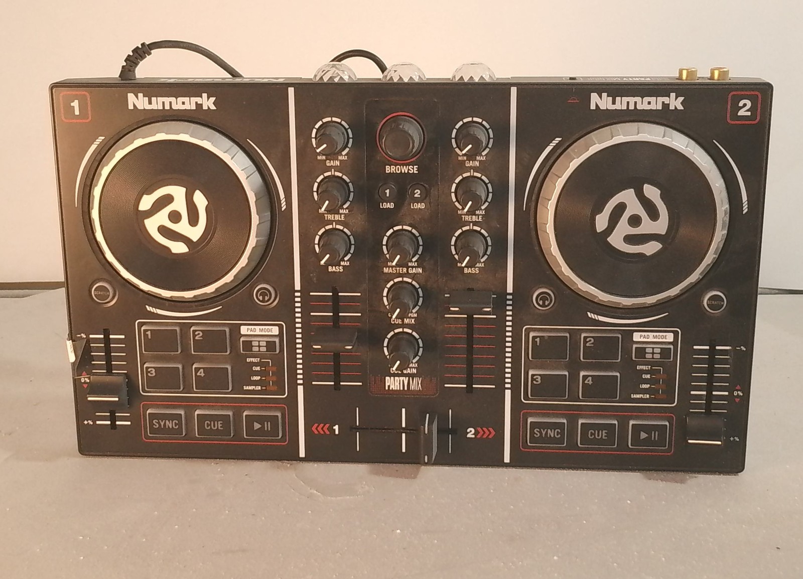 Numark Party Mix DJ Controller 2 Deck USB Built-In Mixer Jog Wheel Pads