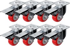 8 Pack with Brake Caster Wheels Swivel Plate Casters 8 With Brake, Red 