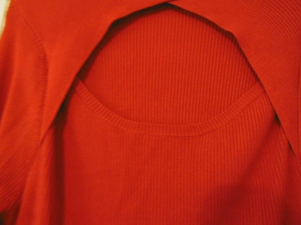 Peacocks Size 20 Red High Neck With Cut Out Red Ribbed Long Sleeve Jumper. New - Image 3 of 4