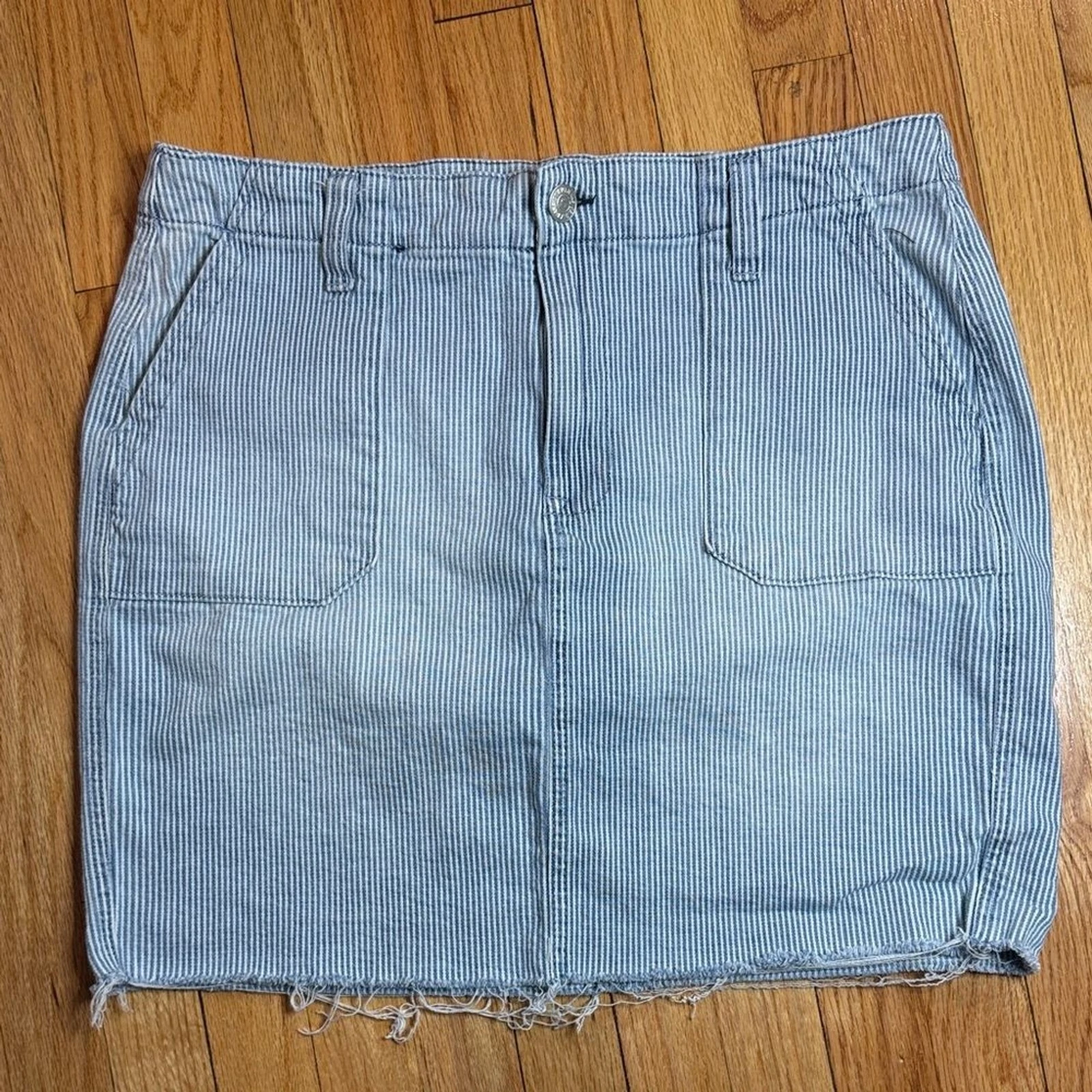 Seven7 Skirt Women's Cotton Blue and White Striped Utility Skirt 12