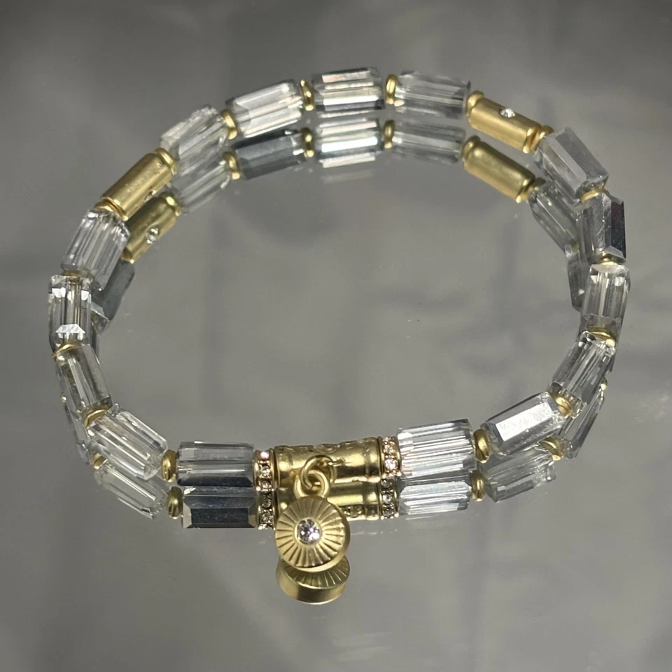 Spartina Beaded Charm Bracelet Crystal Brass 7in Gold Tone Fashion Jewelry - Image 2 of 4