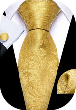 Men Ties Paisley Woven Silk Necktie Set with Pocket Suqare Cufflinks Formal