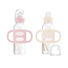 Dr Brown's Milestones Narrow Sippy Bottle 8oz with Handles Spill-Proof Pink Tan